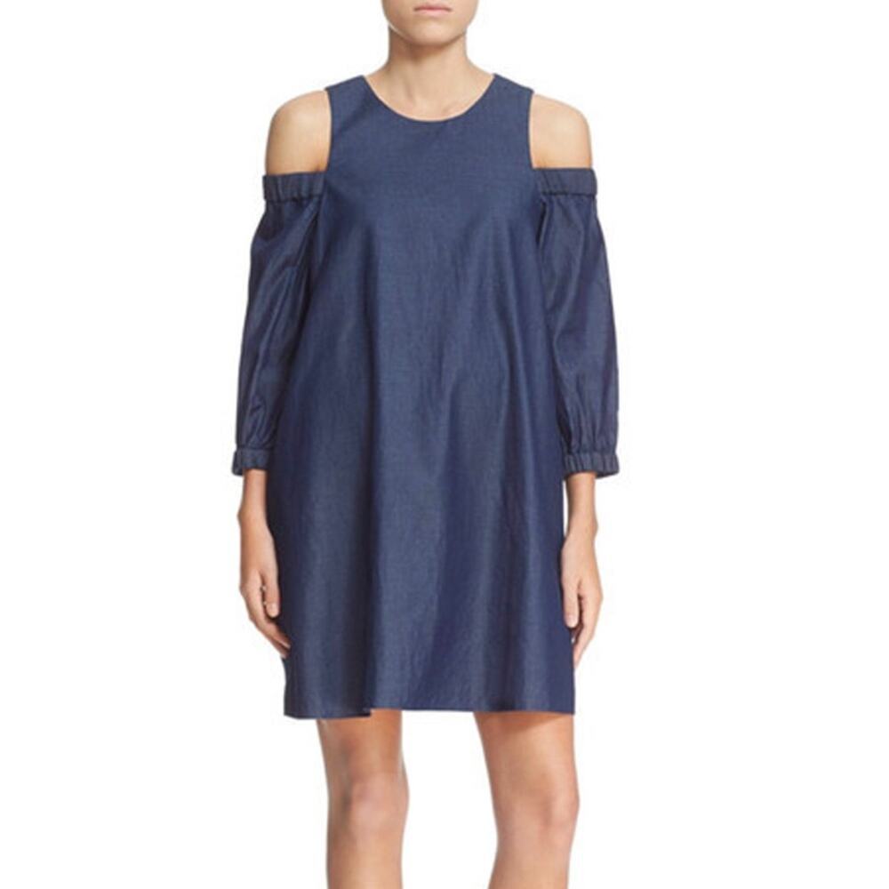Tibi Cold Shoulder Chambray Mini Shift Dress NWT Size 4